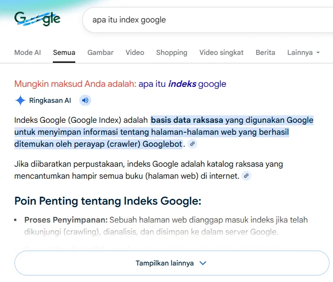 Ringkasan AI pada hasil pencarian Google